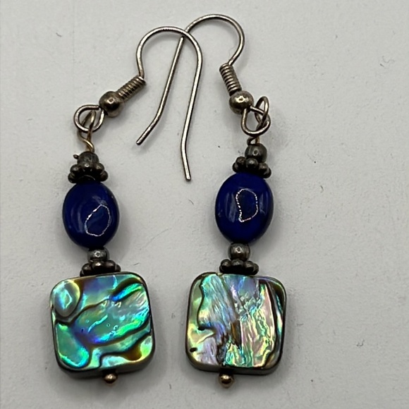 LAPIS, ABALONE, AND STERLING SILVER EARRINGS - Picture 2 of 4